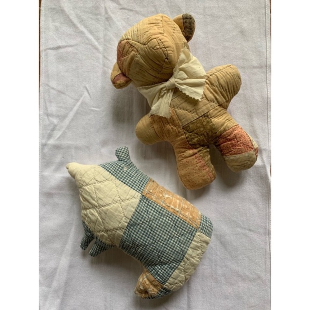 Vtg Handmade Patchwork Quilt Lamb Sheep Pig Farmhouse Stuffed Animal Pillow Deco